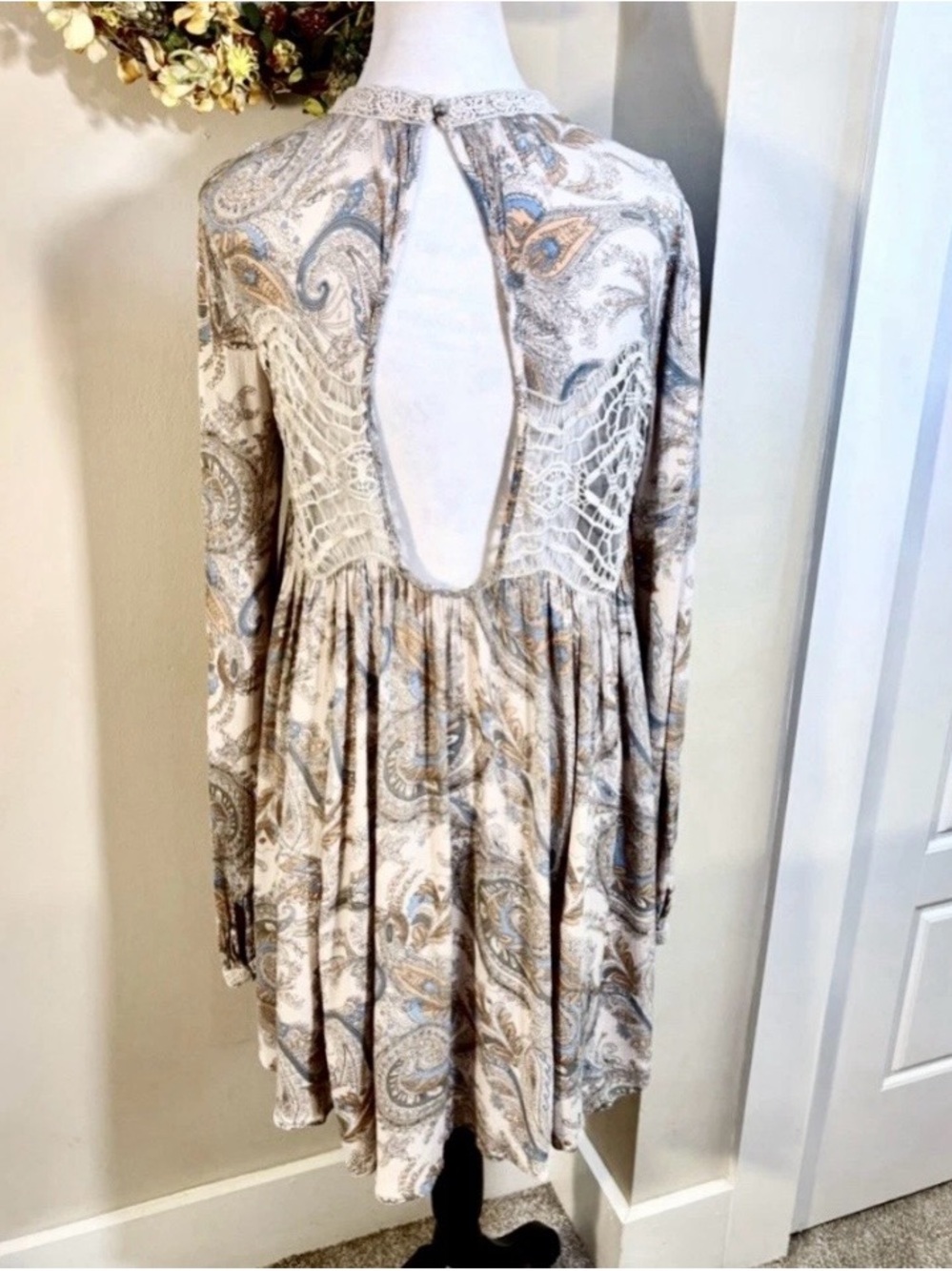 Free People Beige Paisley Lace-Yoke Mini Dress - Picture 6 of 8